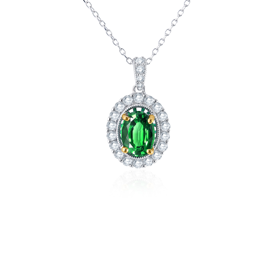 Mixed Metals Oval Emerald Pendant with Diamonds